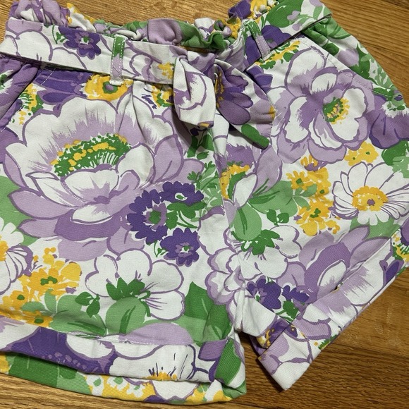 Janie & Jack Girls Purple Floral Shorts Lavender Elastic Waist Belted‎ Size 7 - Picture 2 of 6